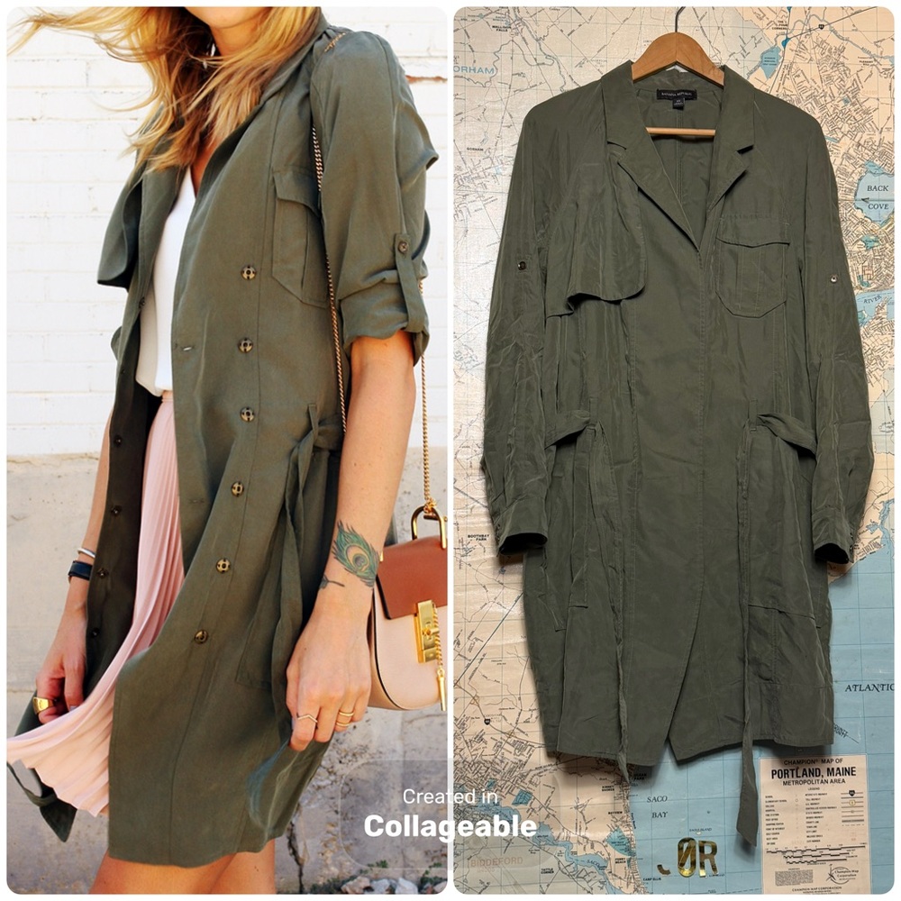 Banana Republic Olive Modal Snap Front Belted Trench Dress, 10